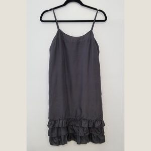 Grey Ruffled Shift Silk Dress